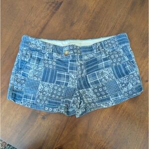 Womens American Eagle Plaid Shorts Size 8 Blue Madras 2" Inseam Boho Festival